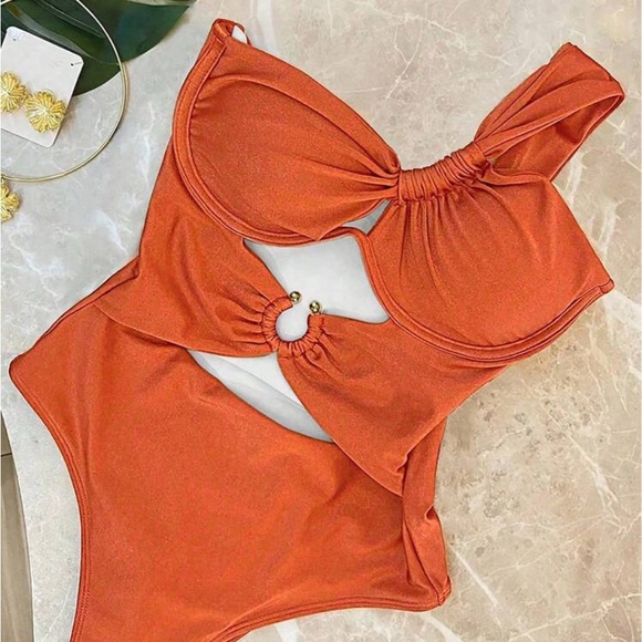 New SHEIN Orange Cutout One Piece Swimsuit - Picture 1 of 3